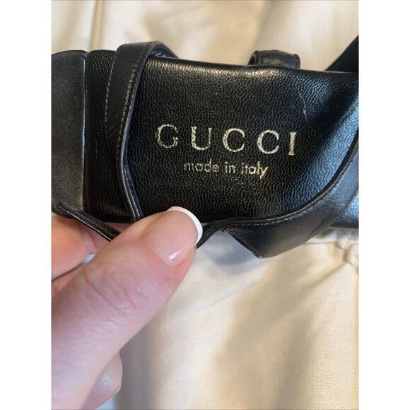 Gucci Authentic Solid Black Leather Thong Slingback Medium Heel Sandals 6.5 - Picture 7 of 8